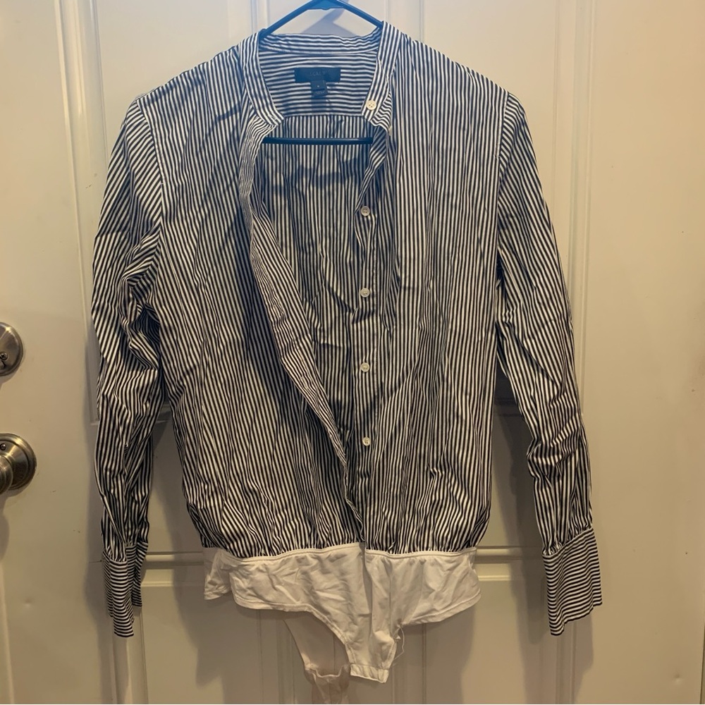 J. Crew Black and White Bodysuit Button Up Shirt Top Size 8
